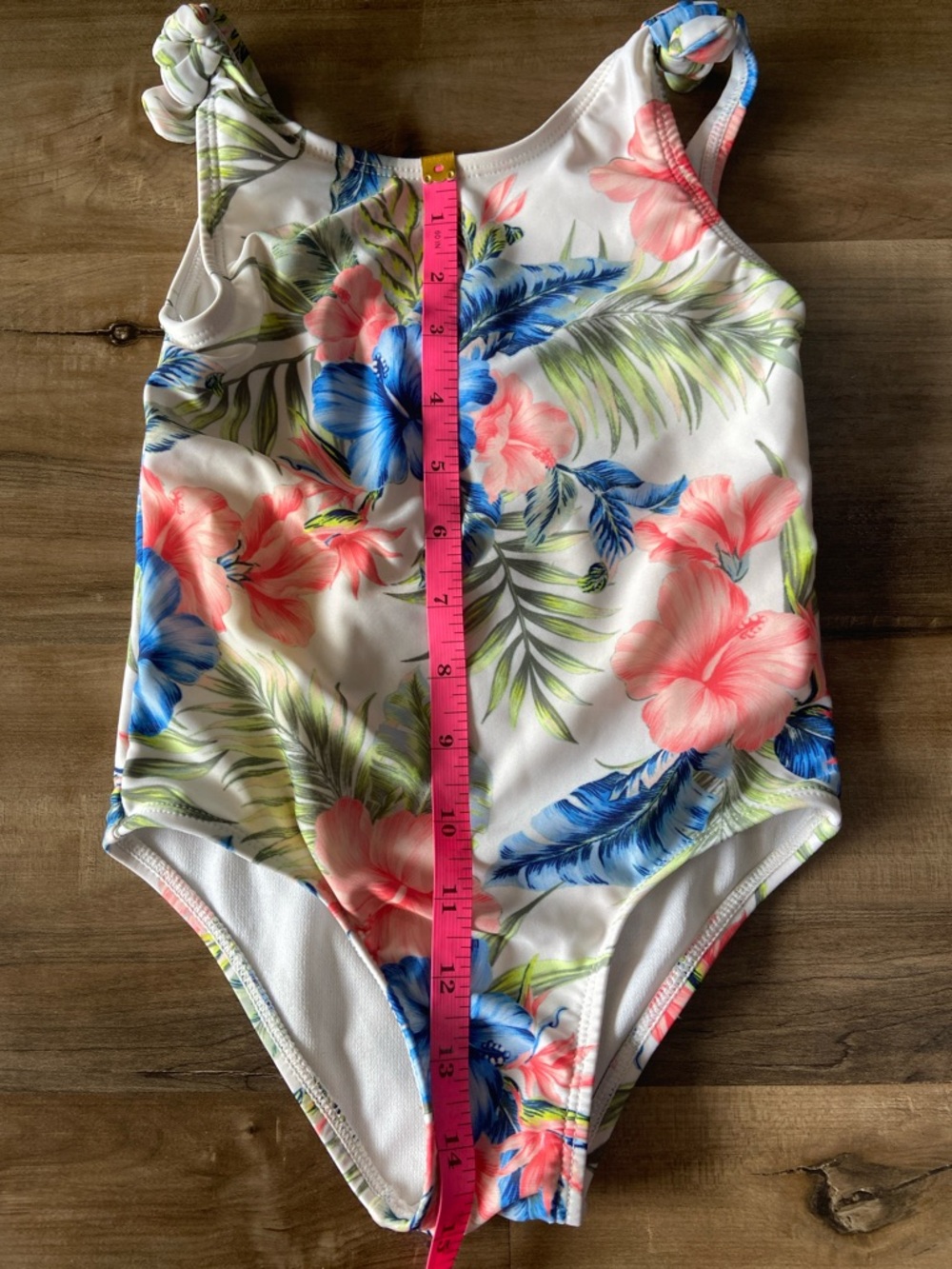 Girls Floral One-Piece Swimsuit - White with Blue & Pink Flowers - Picture 4 of 5